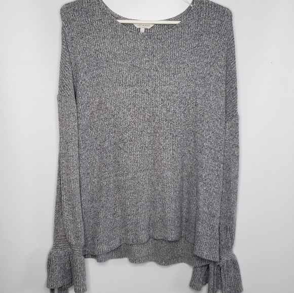 Lucky Brand Knit  Grey Crew Neck Sweater Tie Wrist Size Large - Picture 3 of 13